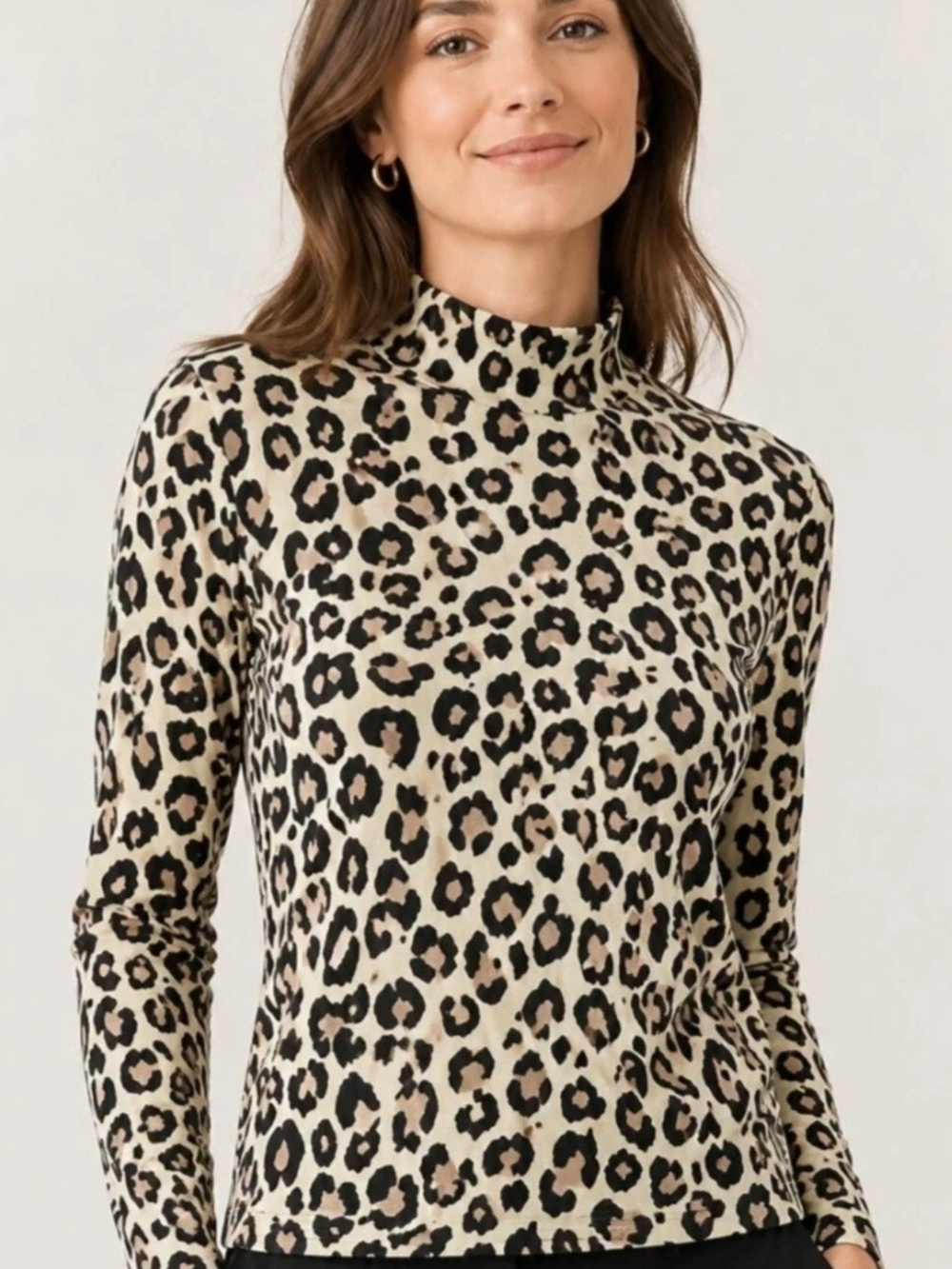 kate spade Leopard Print Mock Neck Long Sleeve Knit Top - Beige/Black